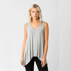 Eileen Fisher Silk and Cotton Gray Asymmetrical Shark Bite Hem Sleeveless Blouse